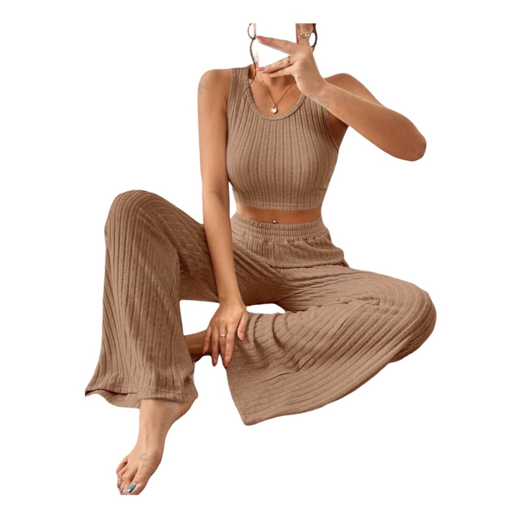 2pc Cozy Pants Set - Brown